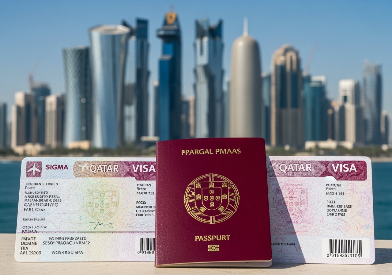 Portuguese passport and Qatar visa documents