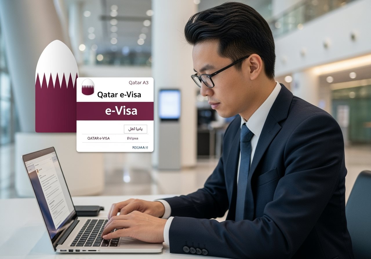 Chinese passport and Qatar visa documents