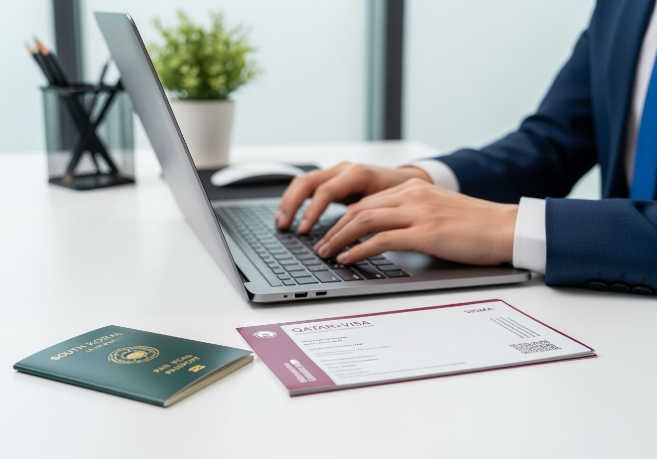 South Korean passport and Qatar visa documents