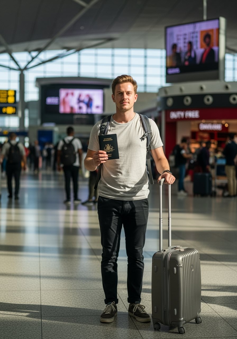 Australian traveler at Qatar airport