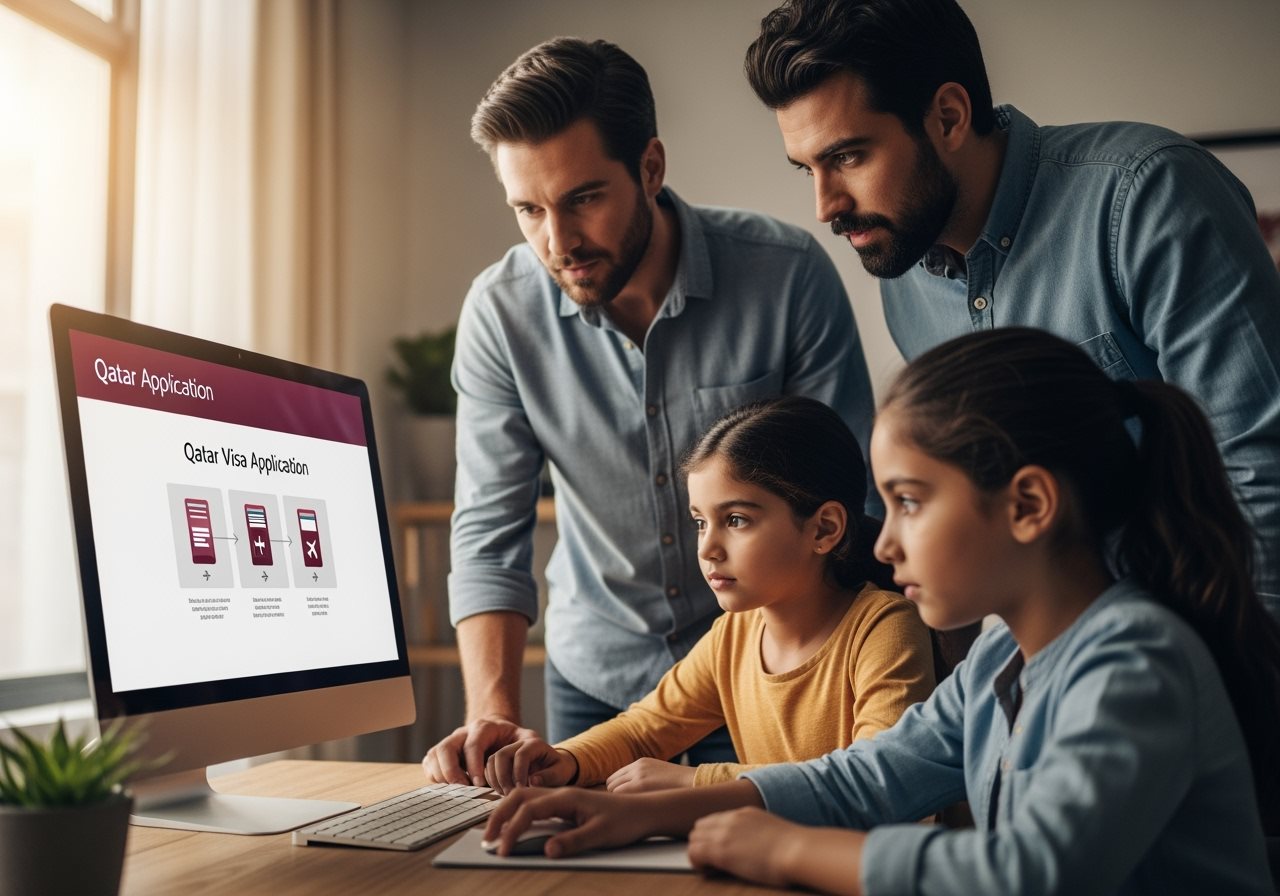Qatar visa application process for families on computer screen
