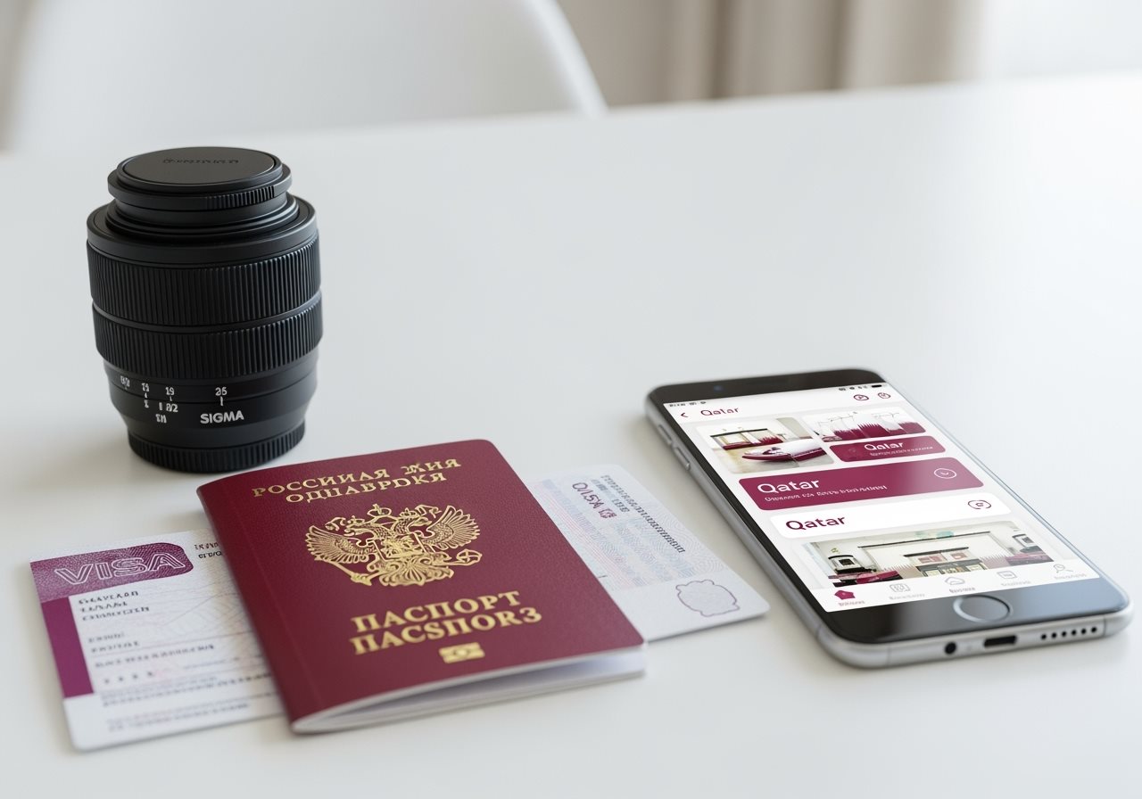 Russian passport and Qatar visa documents