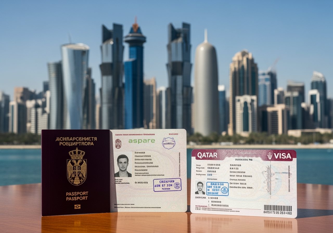 Serbia passport and Qatar visa documents