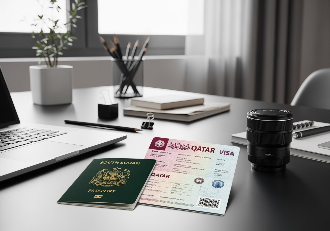 South Sudan passport and Qatar visa documents