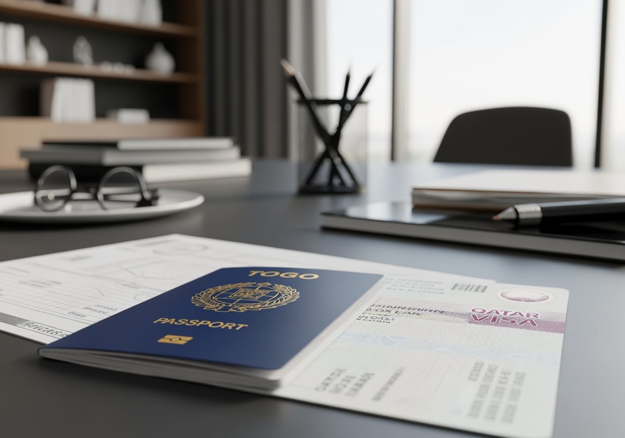 Togo passport and Qatar e-Visa documents