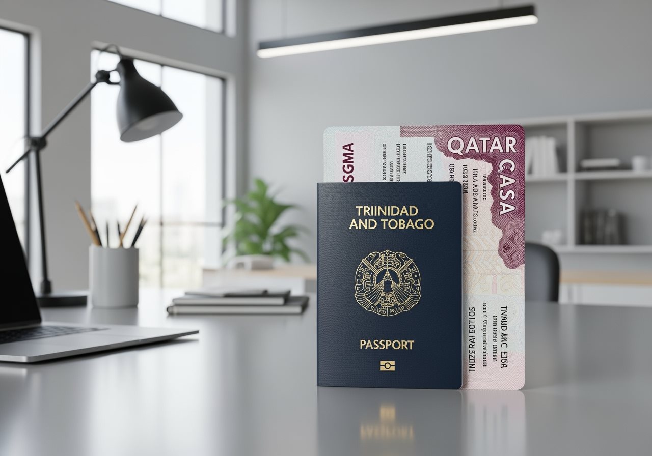 Trinidad and Tobago passport and Qatar visa documents
