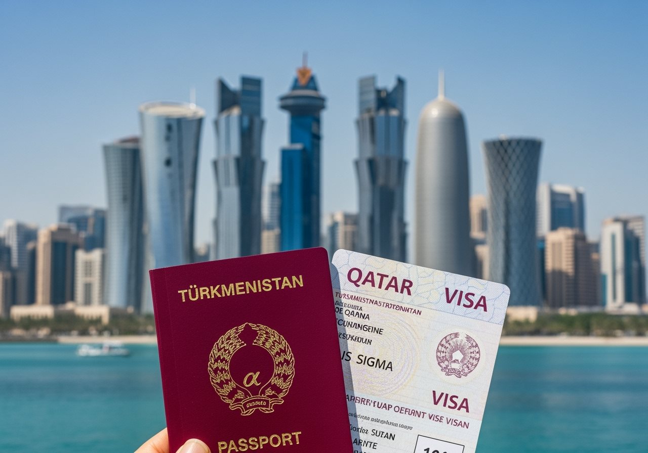 Turkmenistan passport and Qatar visa documents