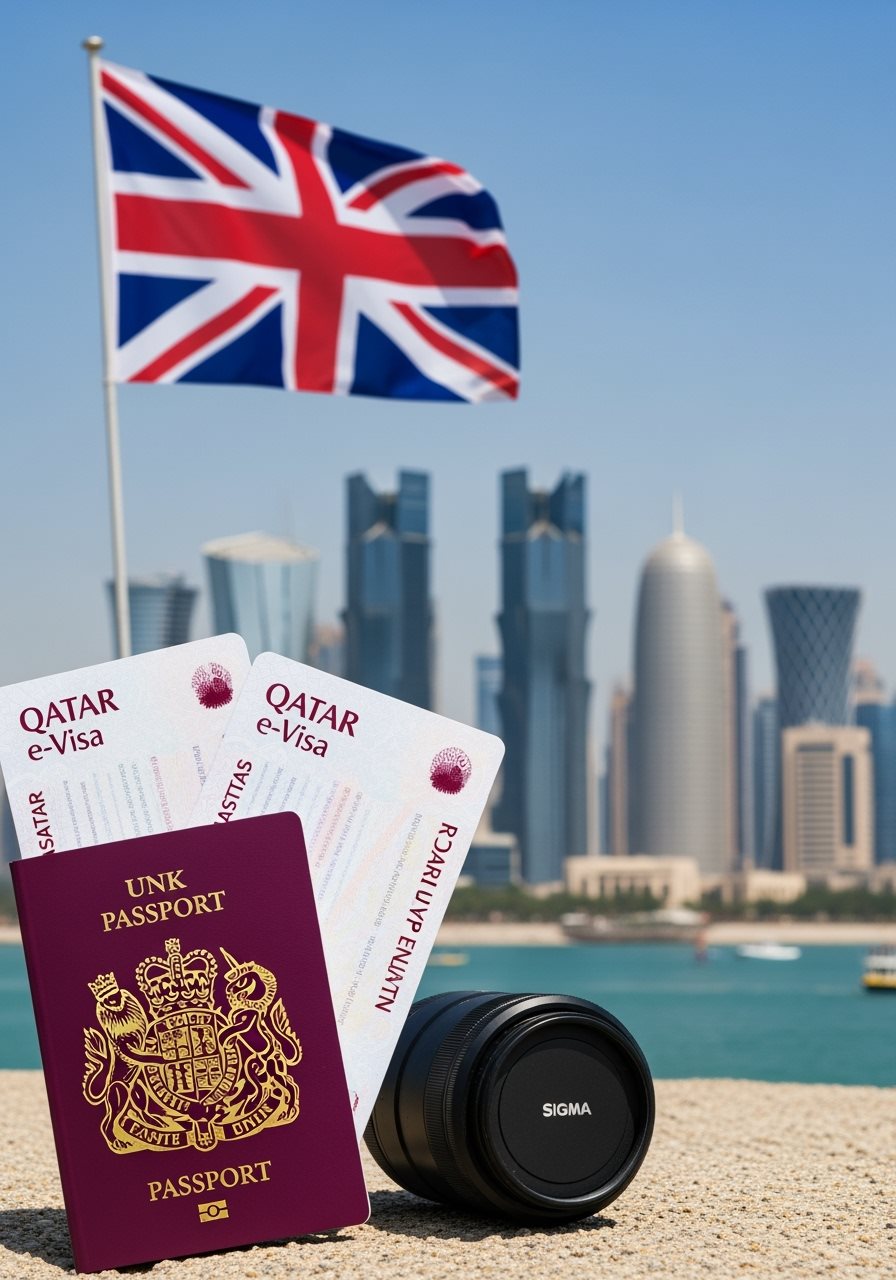 UK passport and Qatar e-Visa documents