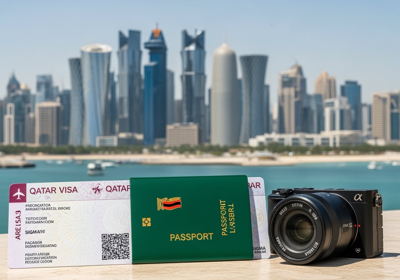 Zambian passport and Qatar e-Visa documents